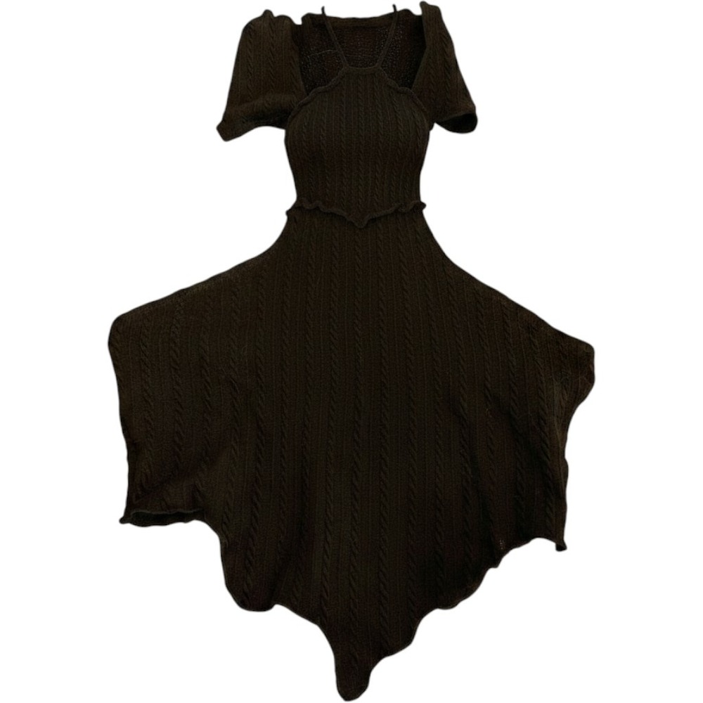 SHEIN Black Cable Knit Halter Neck Cutout Handkerchief Hem Crop Top Womens Mediu